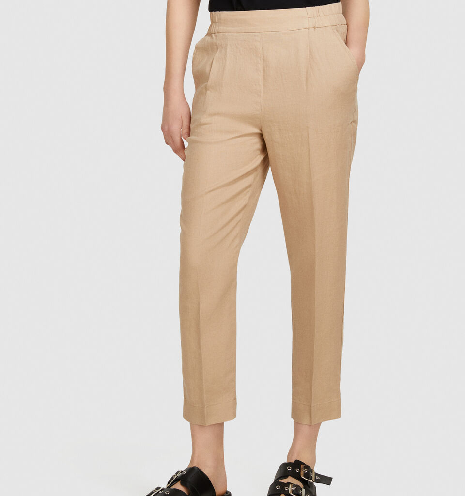 100% linen joggers - women's joggers - Beige | Sisley image number 4